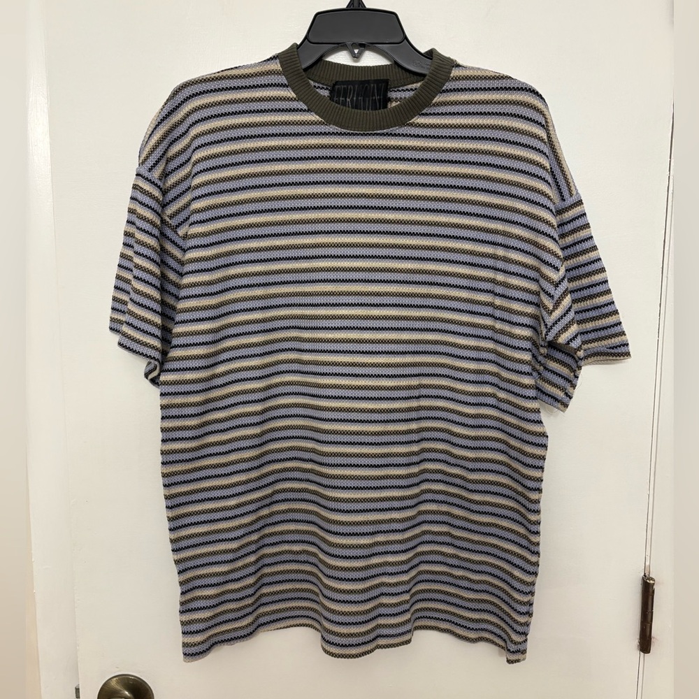 Ferugini textured knit shirt striped vintage grandpa OS Made in USA